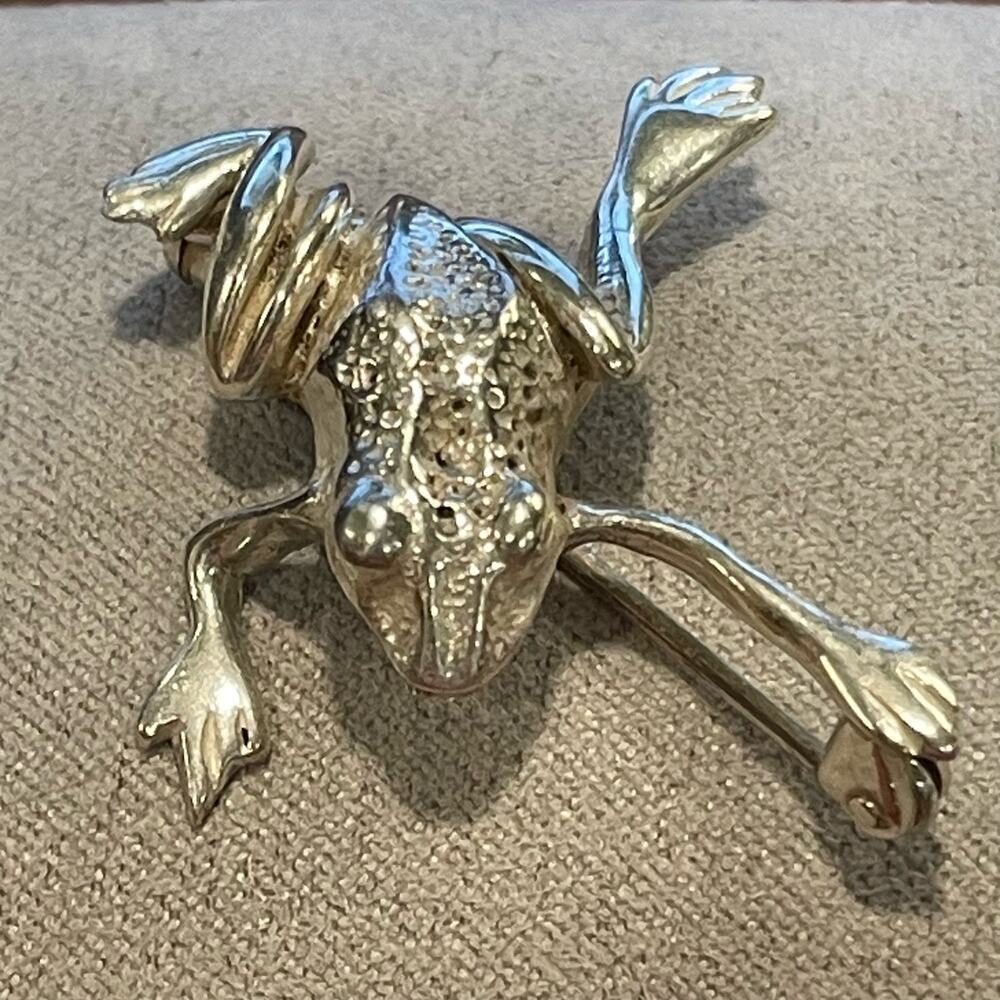 Antique 925 silver frog pin brooch